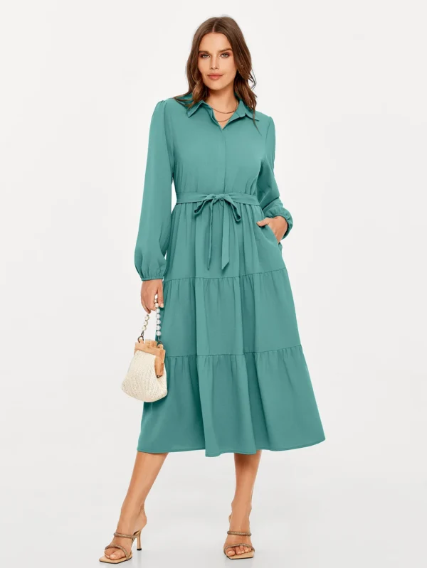 V Neck long Sleeve Wedding Guest Holiday Long Dress - Image 2