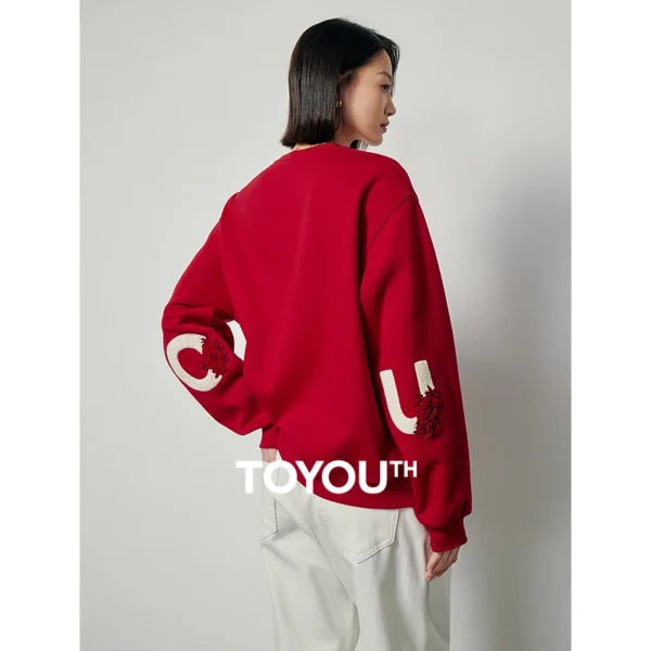 Women Plush Sweatshirt 2024 Autumn Winter Long Sleeve O Neck Embroidery Casual Pullover Hoodies Sweatshirt 3 Colors