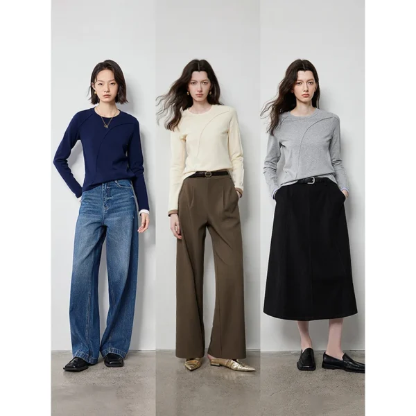 TOYOUTH Women Long Sleeve T shirt 2024 Autumn New Pleated O Neck Long Sleeve Patchwork Basic Shirt Tops - Image 5