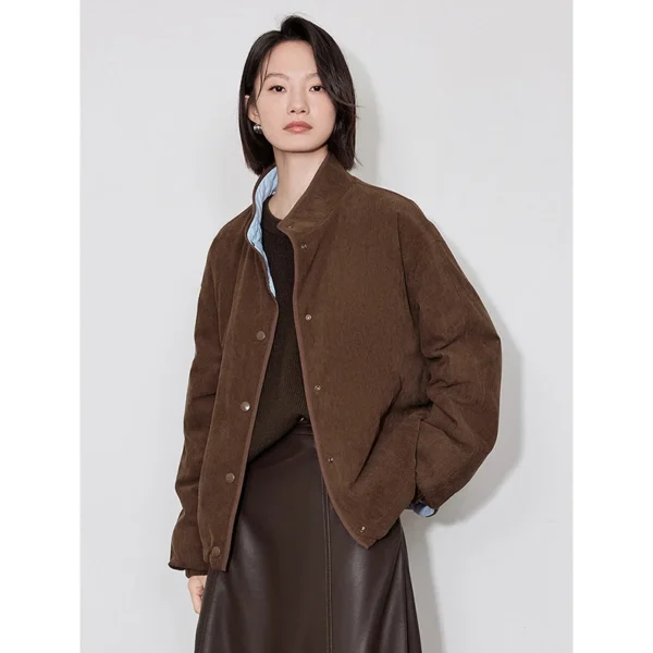 TOYOUTH Women Thick Cotton Coat 2024 Winter Long Sleeve Lapel Collar Contrasting Color Splicing Elegant Outwear Jacket Coat - Image 2