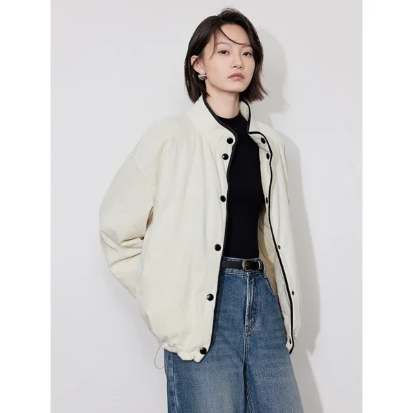 TOYOUTH Women Thick Cotton Coat 2024 Winter Long Sleeve Lapel Collar Contrasting Color Splicing Elegant Outwear Jacket Coat - Image 4