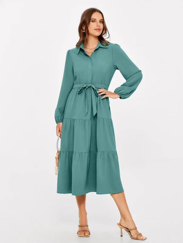 V Neck long Sleeve Wedding Guest Holiday Long Dress
