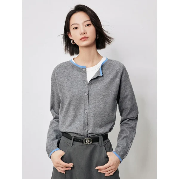TOYOUTH Women Knitted Sweater 2024 Autumn New Contrasting Color Single Breasted Button Long Sleeve Round Neck Cardigan - Image 3