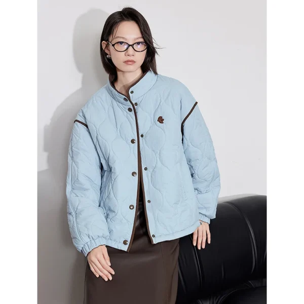 TOYOUTH Women Thick Cotton Coat 2024 Winter Long Sleeve Lapel Collar Contrasting Color Splicing Elegant Outwear Jacket Coat - Image 3