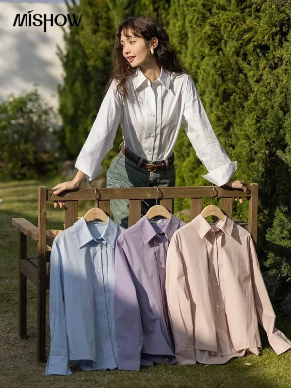 MISHOW Women Shirts Loose Spring Solid Polo-Neck Single Breasted Blouse Office Lady Long Sleeve Tops Clothing Female MXC13C0006 - Image 5