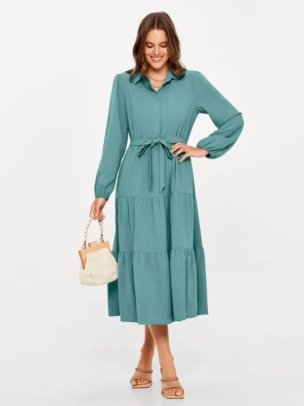 V Neck long Sleeve Wedding Guest Holiday Long Dress - Image 3