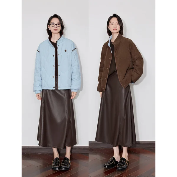 TOYOUTH Women Thick Cotton Coat 2024 Winter Long Sleeve Lapel Collar Contrasting Color Splicing Elegant Outwear Jacket Coat - Image 5