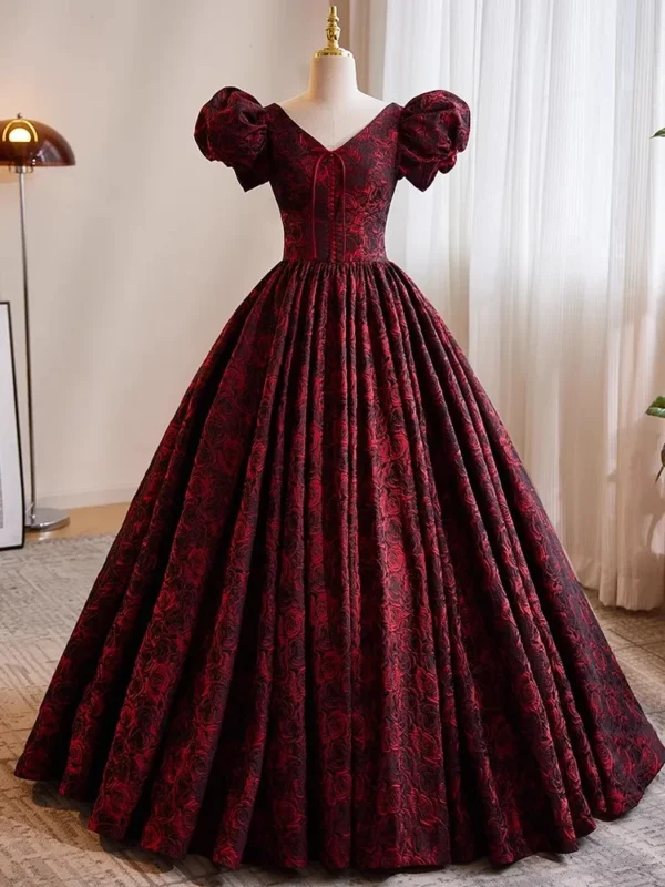 Elegant Royal-Inspired Evening Dress – Burgundy with Black Tulle