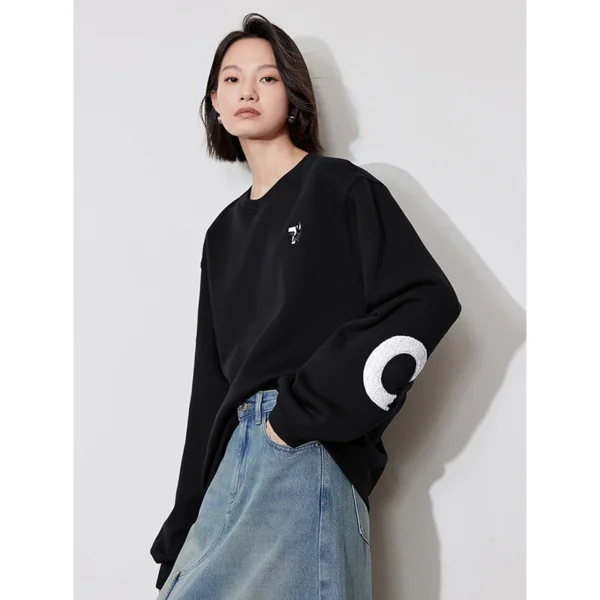 Women Plush Sweatshirt 2024 Autumn Winter Long Sleeve O Neck Embroidery Casual Pullover Hoodies Sweatshirt 3 Colors - Image 2