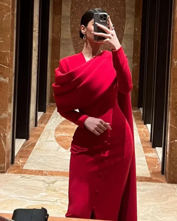 Saudi Arabia Mermaid Prom Dresses Floor-Length Long Sleeves Watteau Train Elegant Formal Occasion Evening Party Dresses