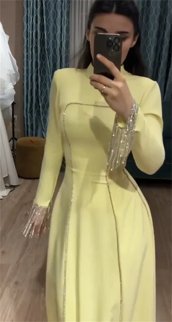 Saudi Arabia Elegant Evening Gowns New Prom Dresses High Collar A-line Cocktail Sequin Draped Satin Formal Occasion Party Gowns