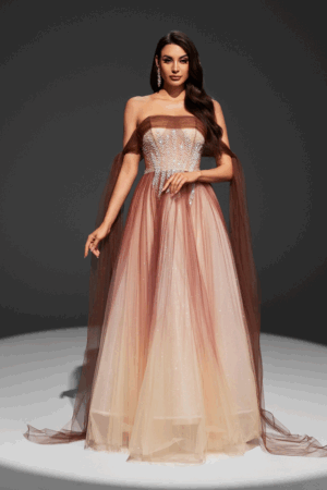 فستان سهرة فخم باللون البني المتدرج