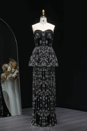 فستان سهرة أسود أنيق بتصميم ثنائي قطعة